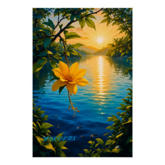 夕日の金色の花 - 印象派の自然芸術 ポスター