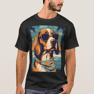 夕日の間に熱帯のビーチでビーグル Tシャツ