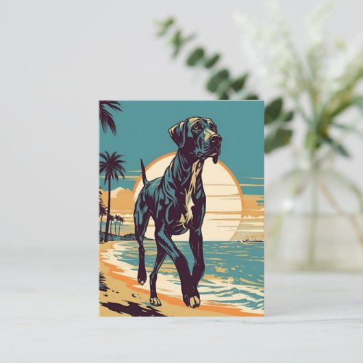 夕日の間の熱帯ビーチのグレートダン ポストカード (スタンド正面)