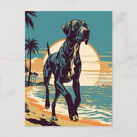 夕日の間の熱帯ビーチのグレートダン ポストカード (正面)
