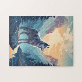 夕日の間の雪の多い山の中でハスキー ジグソーパズル (横)