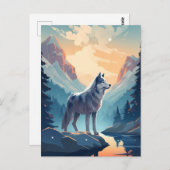 夕日の間の雪の多い山の中でハスキー ポストカード (正面/裏面)