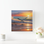 夕日の静寂：静けさの波 スクエア壁時計 (ホーム)