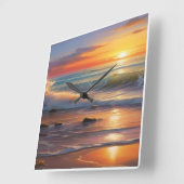 夕日の静寂：静けさの波 スクエア壁時計 (傾斜)