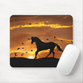 夕日の馬と鳥のカナダリング マウスパッド (マウス)