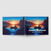 夕日の魚釣りでボートに乗った男 ゲストブック (全面)