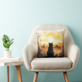 夕日を凝視する黒猫秋ハロウィン クッション (椅子)