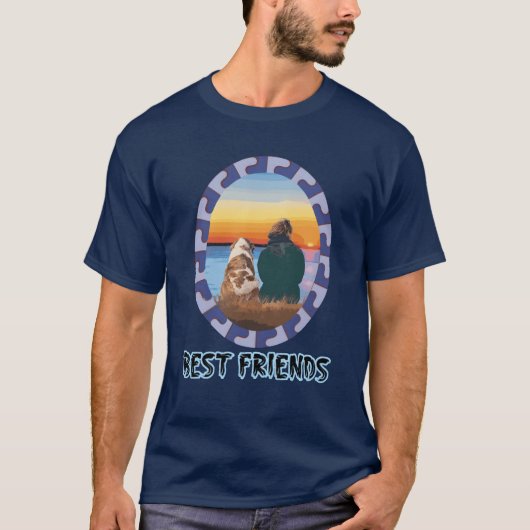 夕日を眺めるベストフレンド 男性へのギフト Tシャツ (正面)