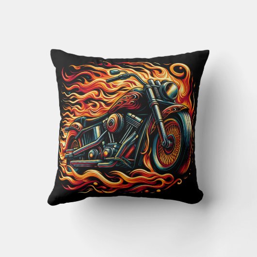 夕日を通して走る炎のオートバイ鮮やかス クッション (裏面)
