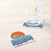 夕日カラフルが美しい海波 スクエアペーパーコースター (インサイチュ)