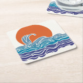 夕日カラフルが美しい海波 スクエアペーパーコースター (アングル)