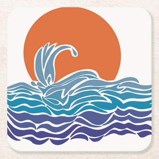 夕日カラフルが美しい海波 スクエアペーパーコースター (正面)