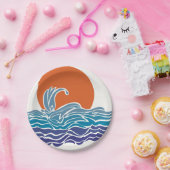 夕日カラフルが美しい海波 ペーパープレート (パーティー)