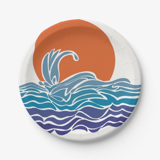 夕日カラフルが美しい海波 ペーパープレート (正面)