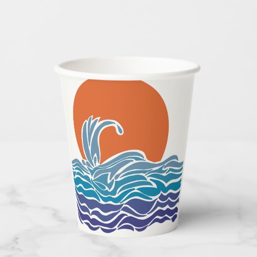 夕日カラフルが美しい海波 紙コップ (正面)