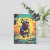 夕日フランスのの間に熱帯ビーチでブルドッグ ポストカード (スタンド正面)