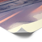 夕日伝統的の水日本の色の寺 ポスター (角)