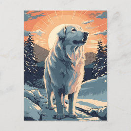 夕日素晴らしの間の雪の森のピレネー ポストカード