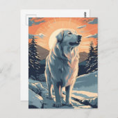 夕日素晴らしの間の雪の森のピレネー ポストカード (正面/裏面)