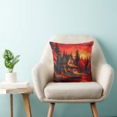 夕日絵を描とコテージと湖–66633 クッション (椅子)
