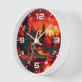 夕日絵を描とコテージと湖–66633 壁時計 (傾斜)