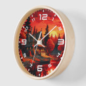 夕日絵を描とコテージと湖–66633 壁時計 (傾斜)