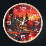 夕日絵を描とコテージと湖–66633 壁時計<br><div class="desc">夕日絵を描とコテージと湖–66633</div>