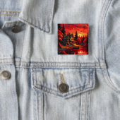 夕日絵を描とコテージと湖–66633 缶バッジ (インサイチュ)