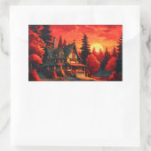 夕日絵を描とコテージと湖–66633 長方形シール (バッグ)