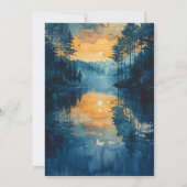 夕日絵画湖葬式お祝い 招待状 (裏面)