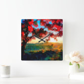 夕日葉の赤白熱［赤熱］光を放つい |横絵画長 スクエア壁時計 (ホーム)