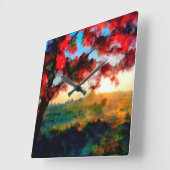 夕日葉の赤白熱［赤熱］光を放つい |横絵画長 スクエア壁時計 (傾斜)