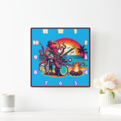 夕日遊のビーチによるタコの太鼓 スクエア壁時計 (ホーム)