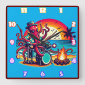 夕日遊のビーチによるタコの太鼓 スクエア壁時計 (正面)