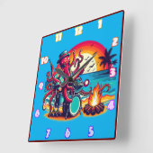 夕日遊のビーチによるタコの太鼓 スクエア壁時計 (傾斜)