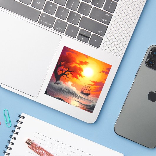 夕日 シール (ノートパソコンとiPhone)