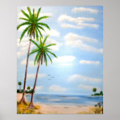 夕日，ビーチ，灯台，ヤシの木，熱帯，海, ポスター (正面)