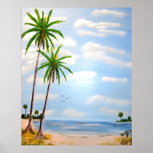 夕日，ビーチ，灯台，ヤシの木，熱帯，海, ポスター (正面)