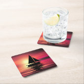 夕日、海のセーリングボート–39186 スクエアペーパーコースター (インサイチュ)