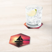 夕日、海のセーリングボート–39186 ペーパーコースター (インサイチュ)