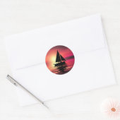 夕日、海のセーリングボート–39186 ラウンドシール (封筒)