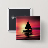 夕日、海のセーリングボート–39186 缶バッジ (正面&裏面)