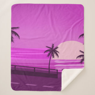 夕日、海、夕べ、ヤシの木の海辺。   シェルパブランケット