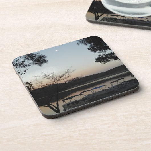 夕日、湖の矢印の上に昇る月 コースター (左側)