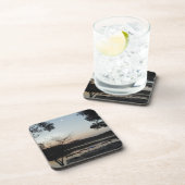 夕日、湖の矢印の上に昇る月 コースター (右側)