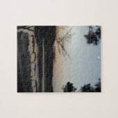 夕日、湖の矢印の上に昇る月 ジグソーパズル (横)