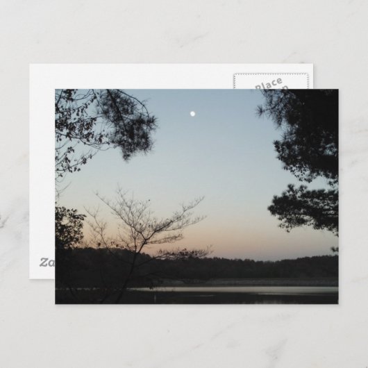 夕日、湖の矢印の上に昇る月 ポストカード (正面/裏面)