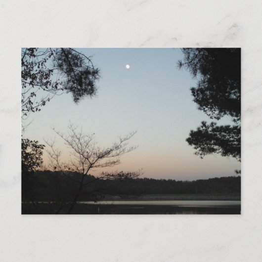 夕日、湖の矢印の上に昇る月 ポストカード (正面)