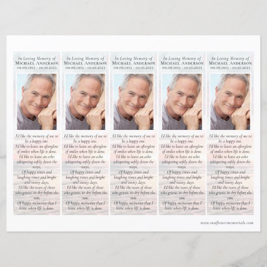 夕日 | 2x7" DIY葬式ブックマークテンプレート (正面)