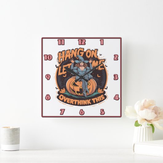 夕暮れお洒落にカボチャに止まった魔女 スクエア壁時計 (ホーム)